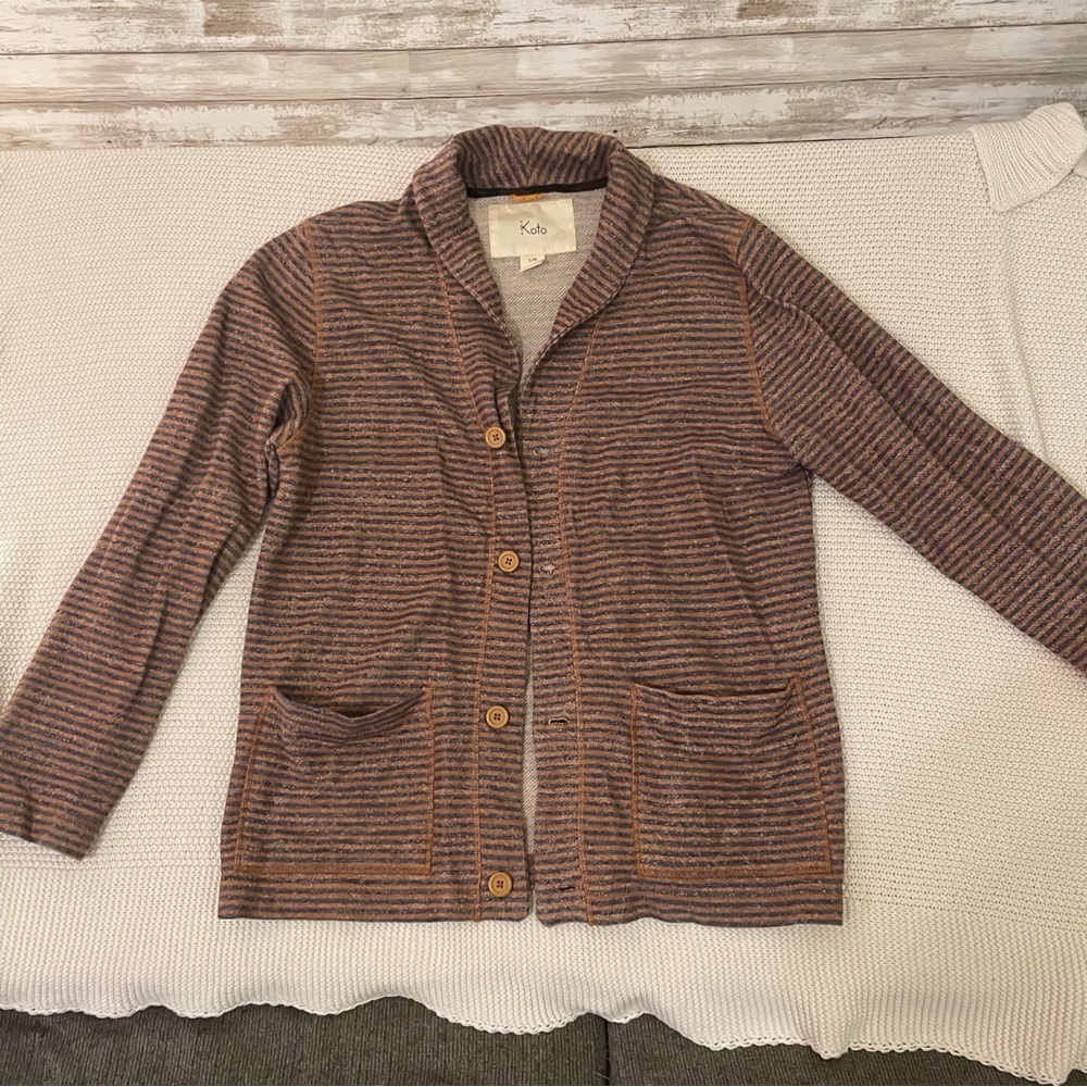 Kobi burnt orange and gray Striped Cardigan Sweater